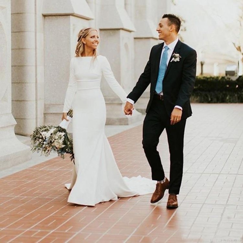 Modest Long Sleeve Satin Wedding Gown